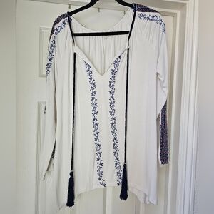 Boston Proper white embroidered oversized tunic top size small